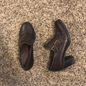 Brown Leather Chunky Heeled Shoes